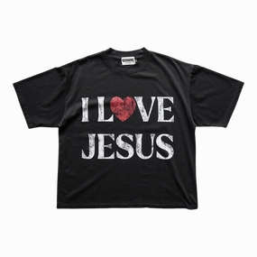 "I LOVE JESUS" BOXY TEE (BLACK)