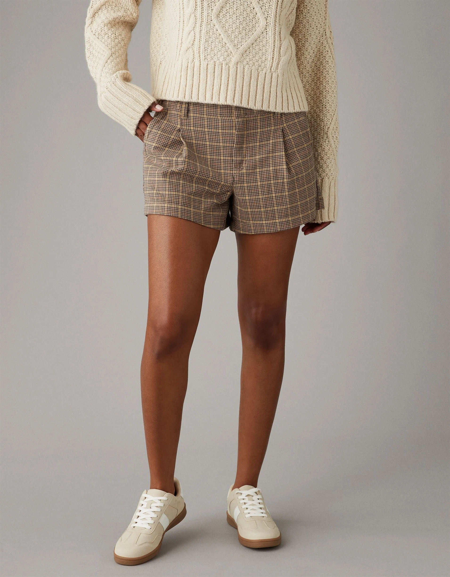AE High-Waisted Plaid Baggy Trouser Short