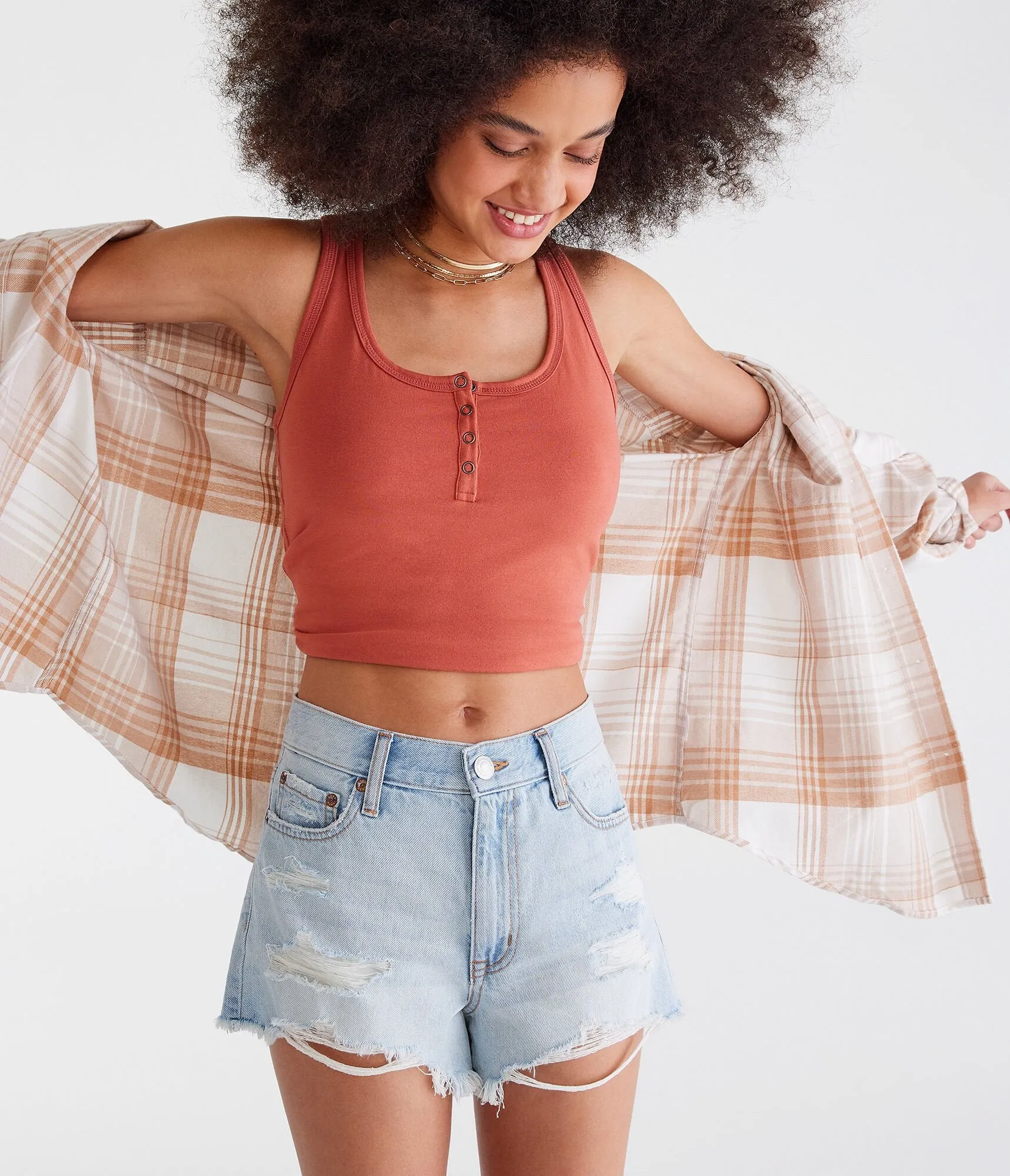 Aeropostale High-Rise Denim Shorty Shorts