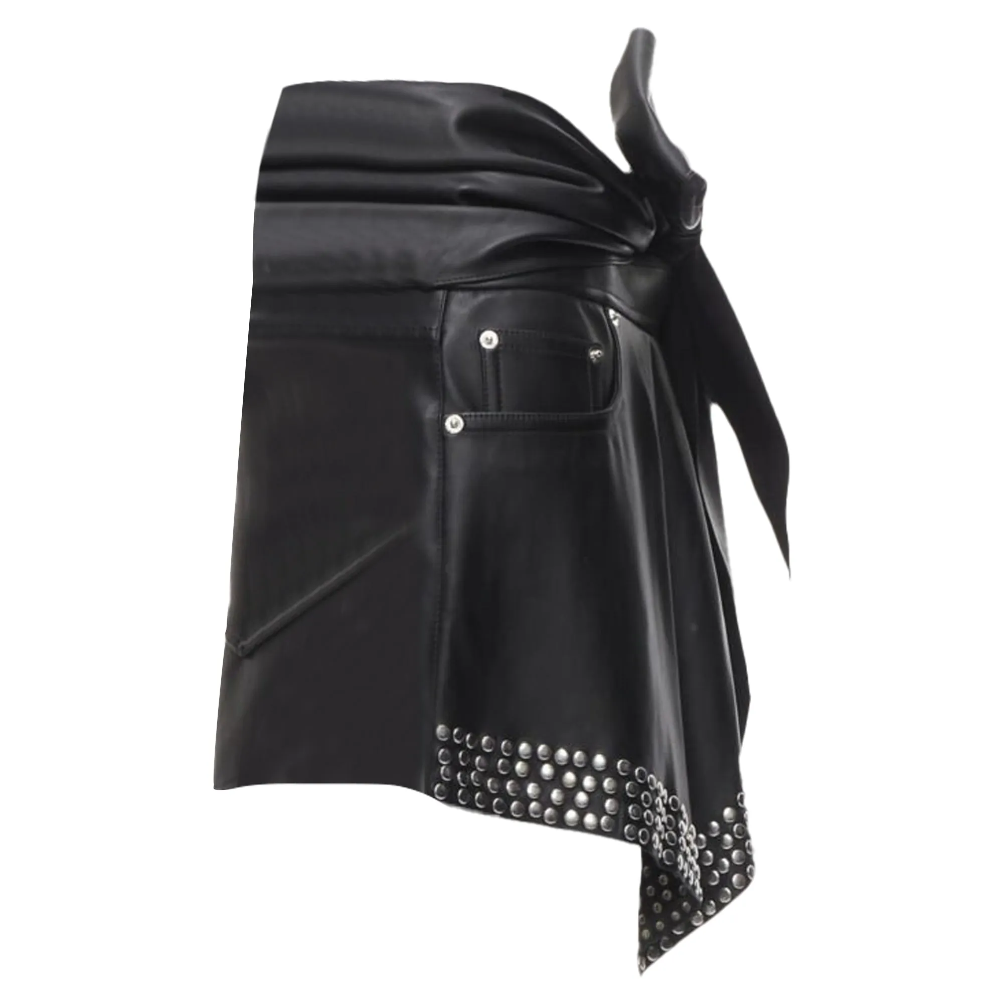Alexander Wang faux leather silver studded draped wrap tie shorts