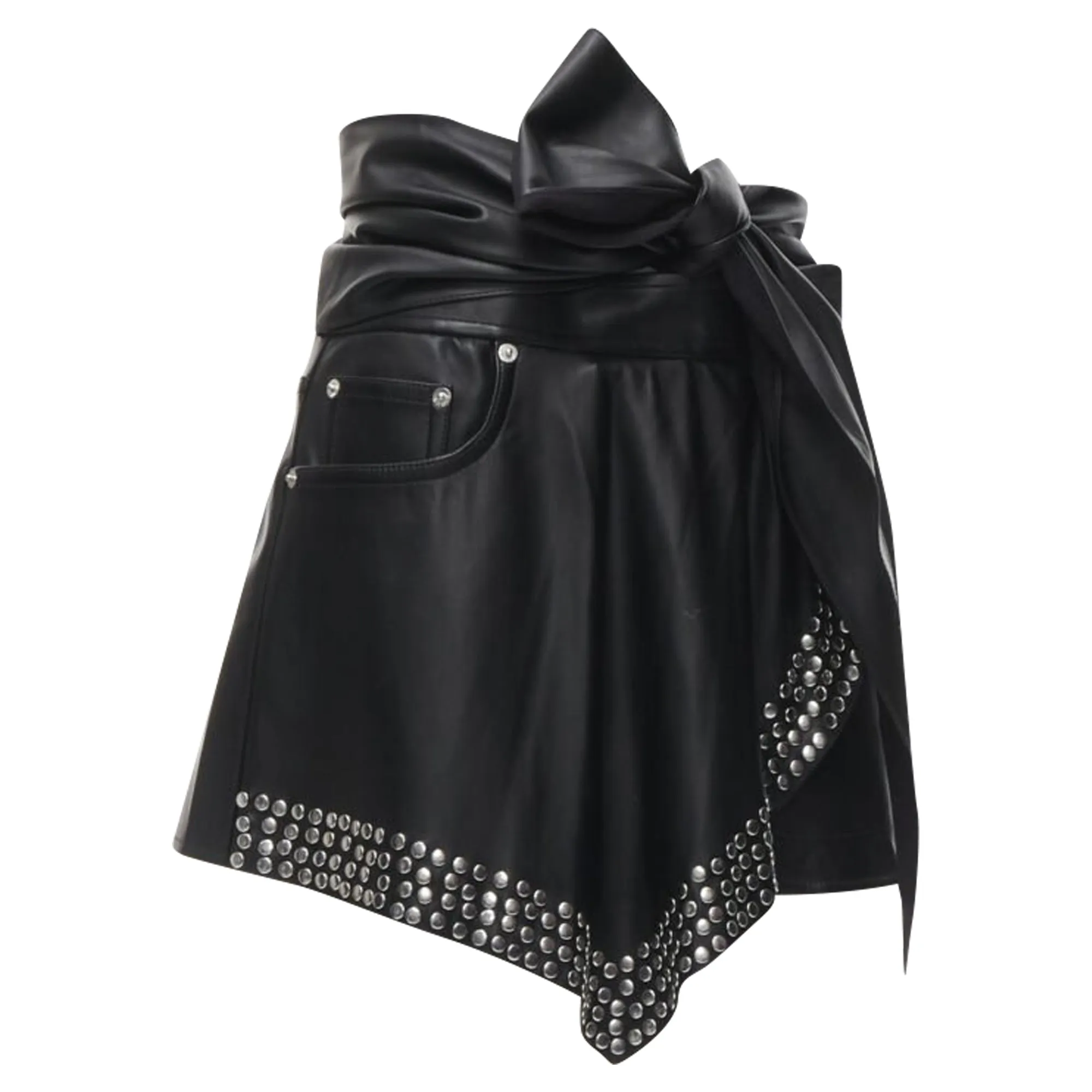 Alexander Wang faux leather silver studded draped wrap tie shorts