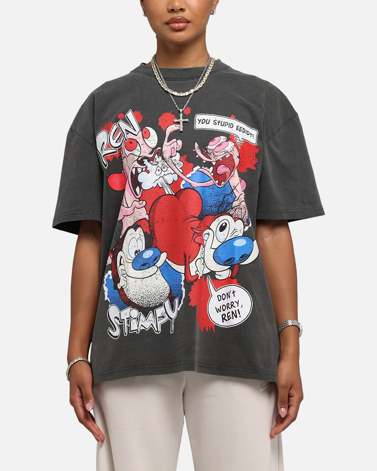 American Thrift X Nickelodeon Ren And Stimpy Heavy T-Shirt Black Wash