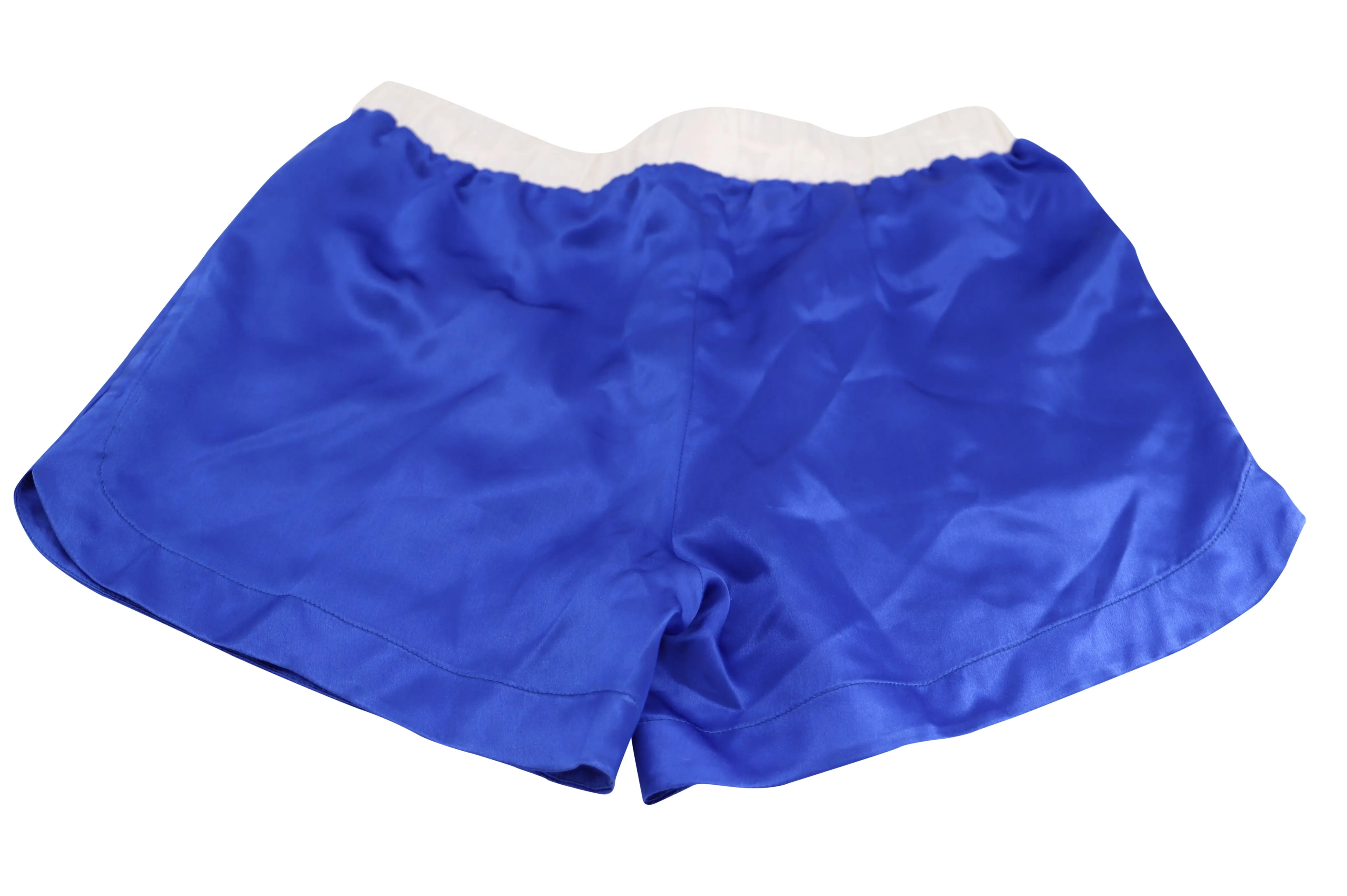 Balmain Satin Shorts with White Waist Band in Blue Silk