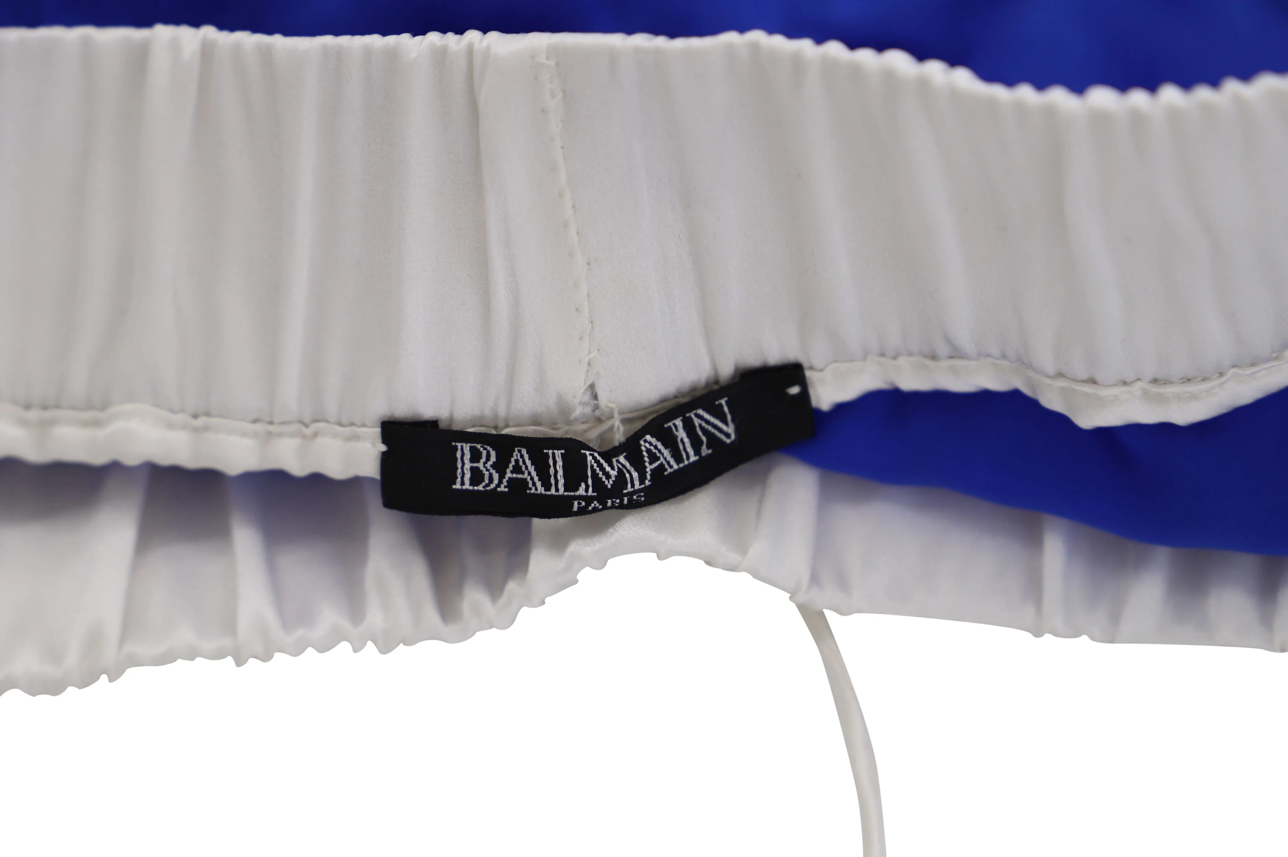 Balmain Satin Shorts with White Waist Band in Blue Silk