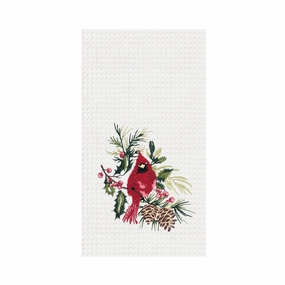 Cardinal Botanical Embroidered Waffle Weave Kitchen Towel