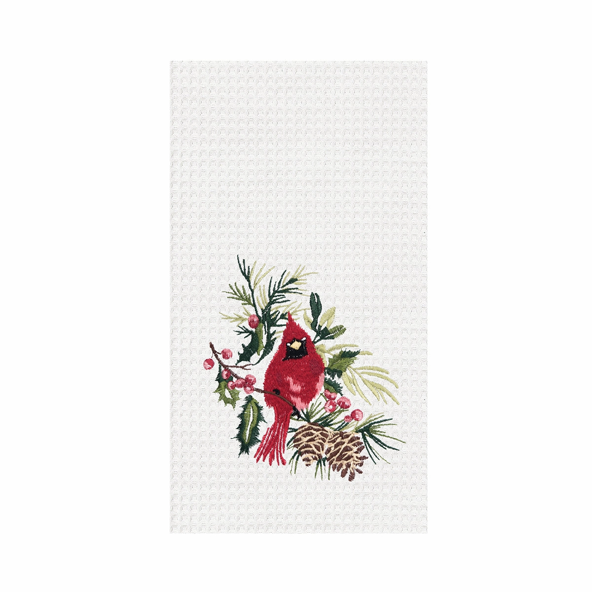 Cardinal Botanical Embroidered Waffle Weave Kitchen Towel