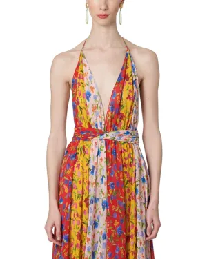 Carolina Herrera Deep V Halter Neck Wrapped Waist Gown