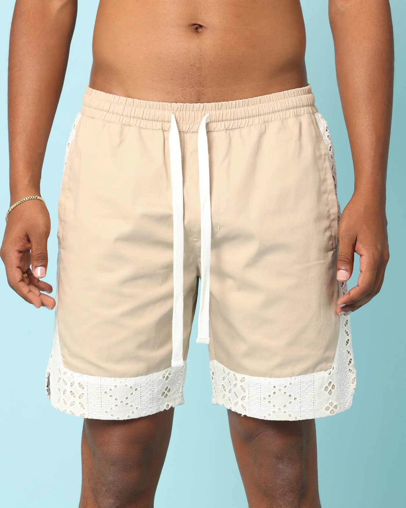Carr Bandana Lace Shorts Stone
