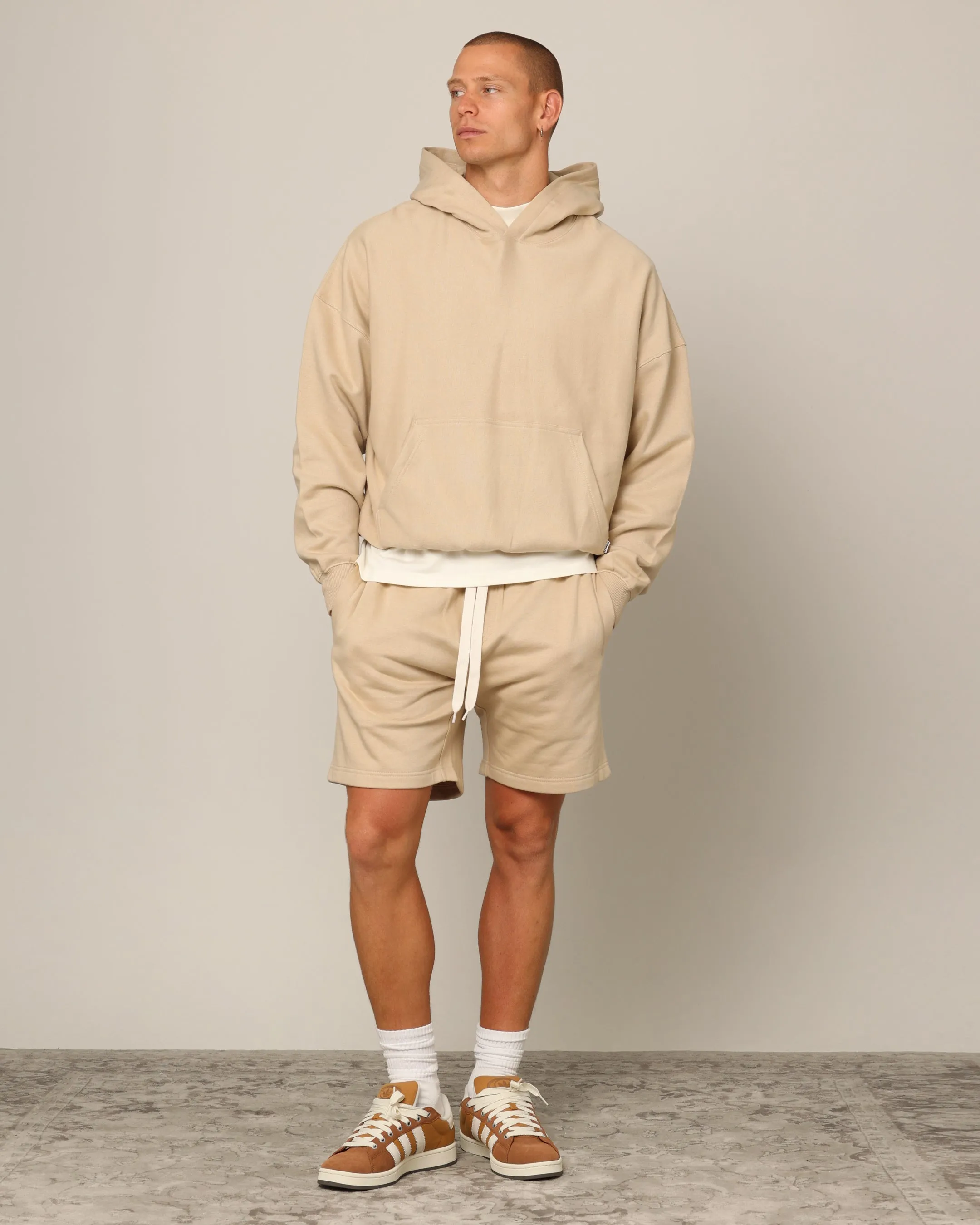 Carr Blanc Classic Sweat Shorts Stone