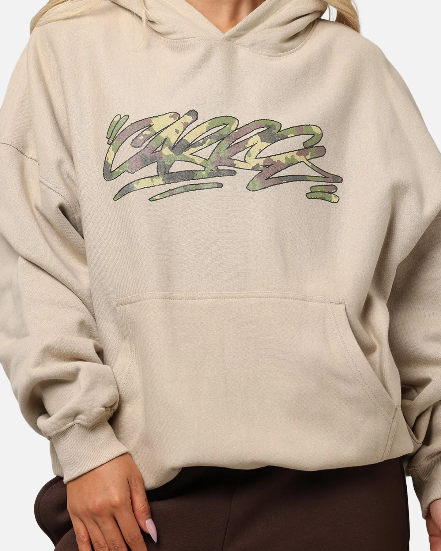 Carre Camo Script Hoodie Stone