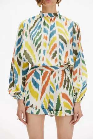 Cesme Short In Multi Leaf Motif