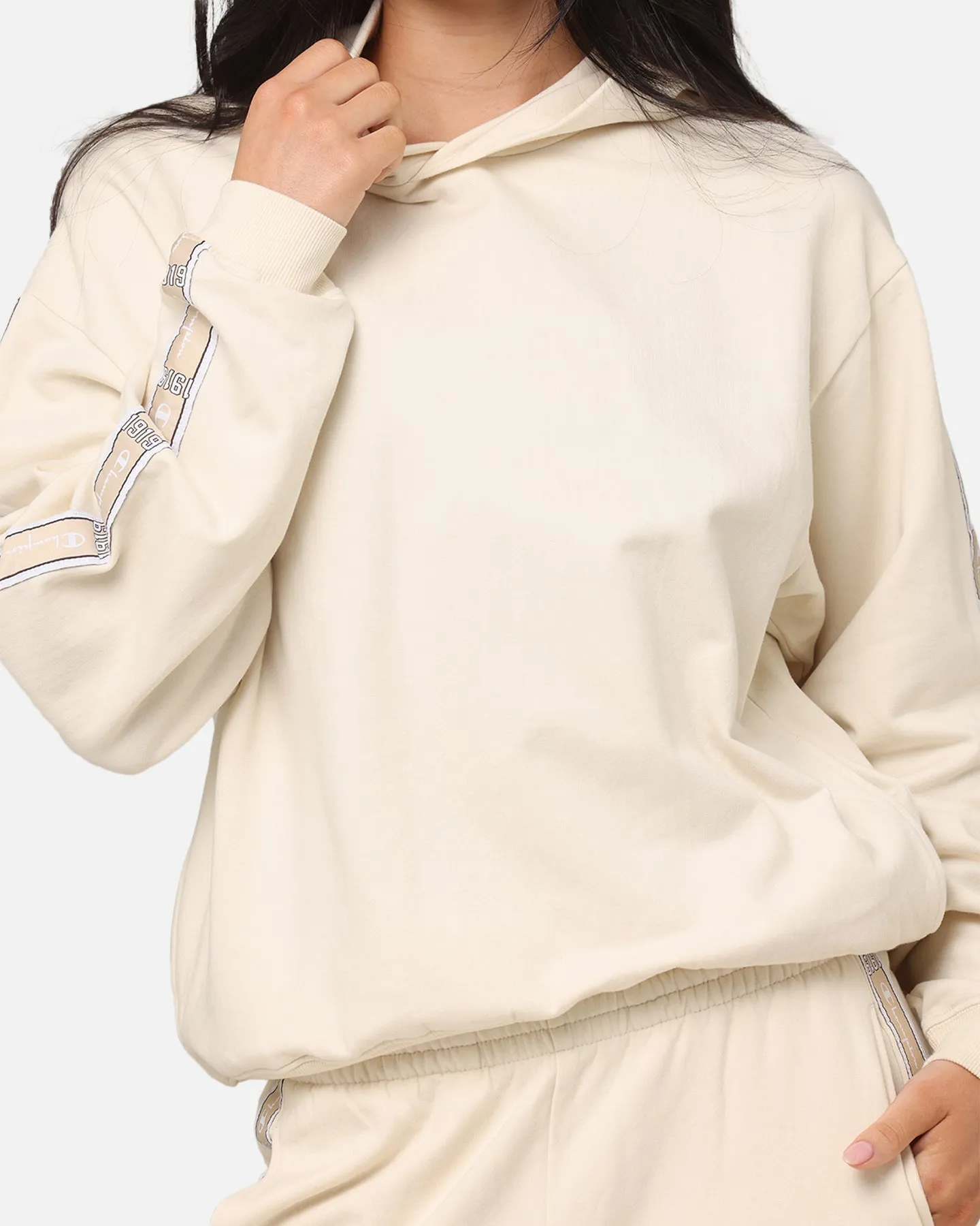 Champion Women's Lux Taping Hoodie Natural