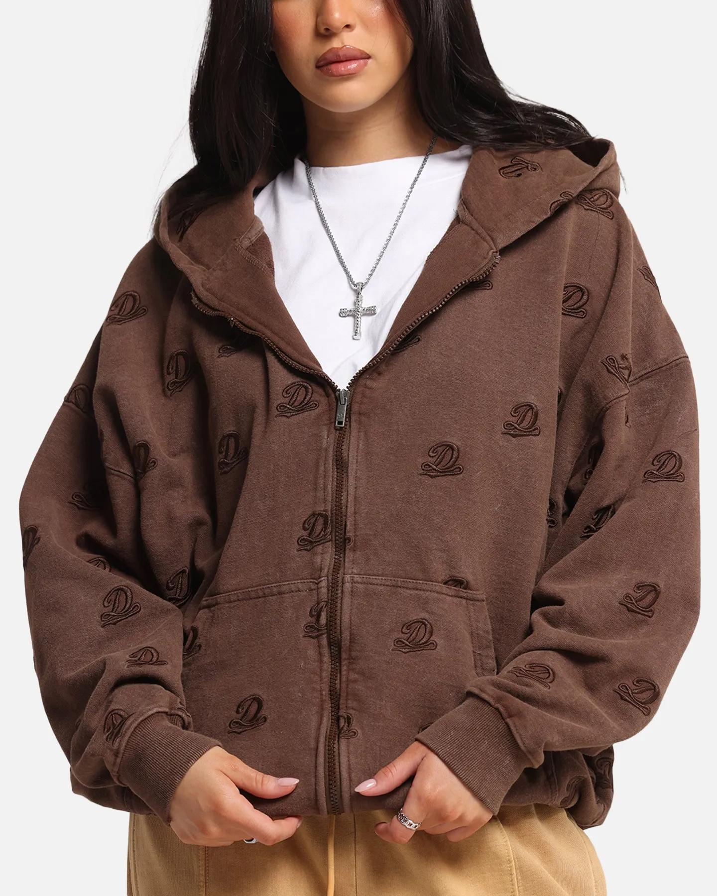 Dreamville Logo All Over Zip Hoodie Brown