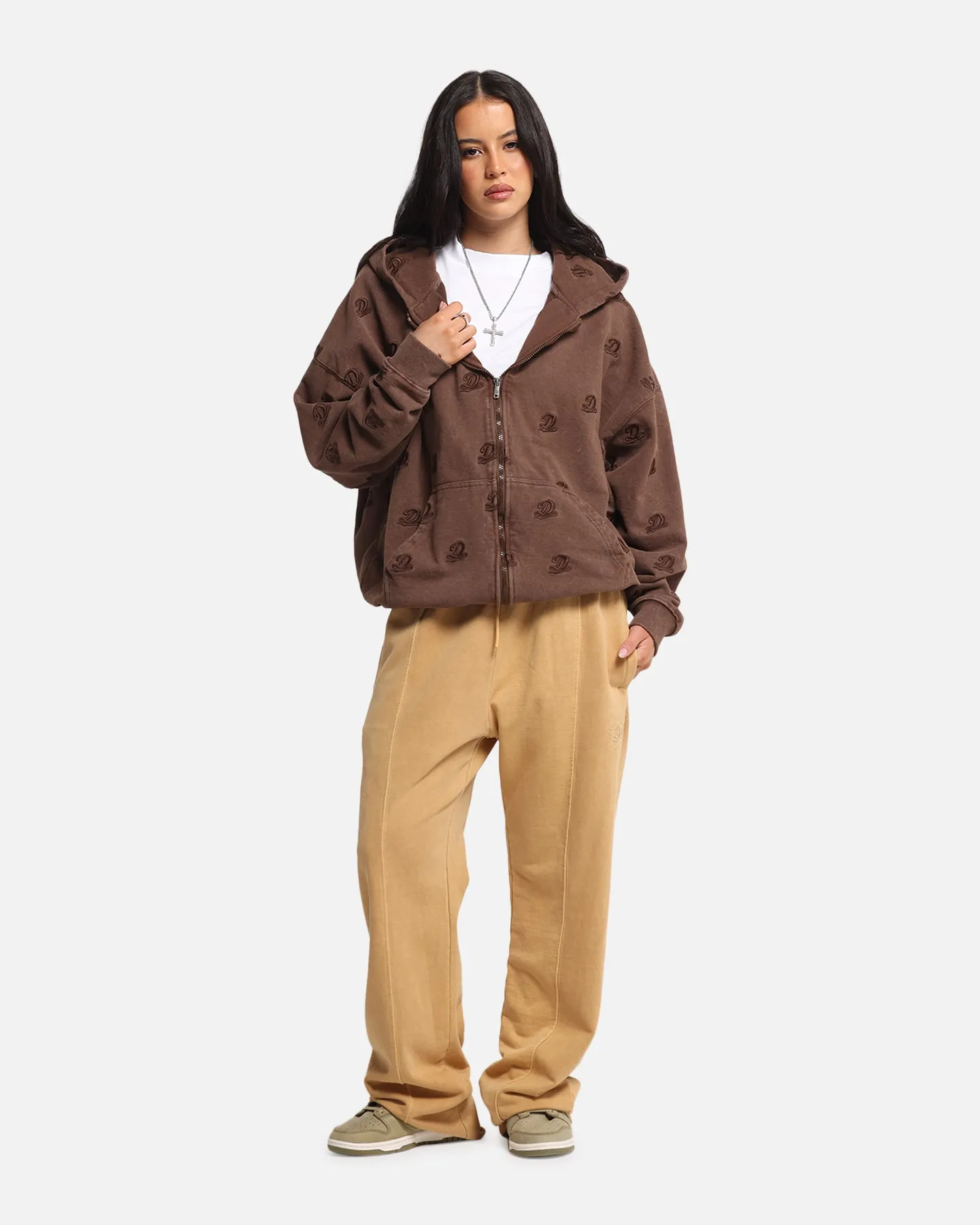 Dreamville Logo All Over Zip Hoodie Brown
