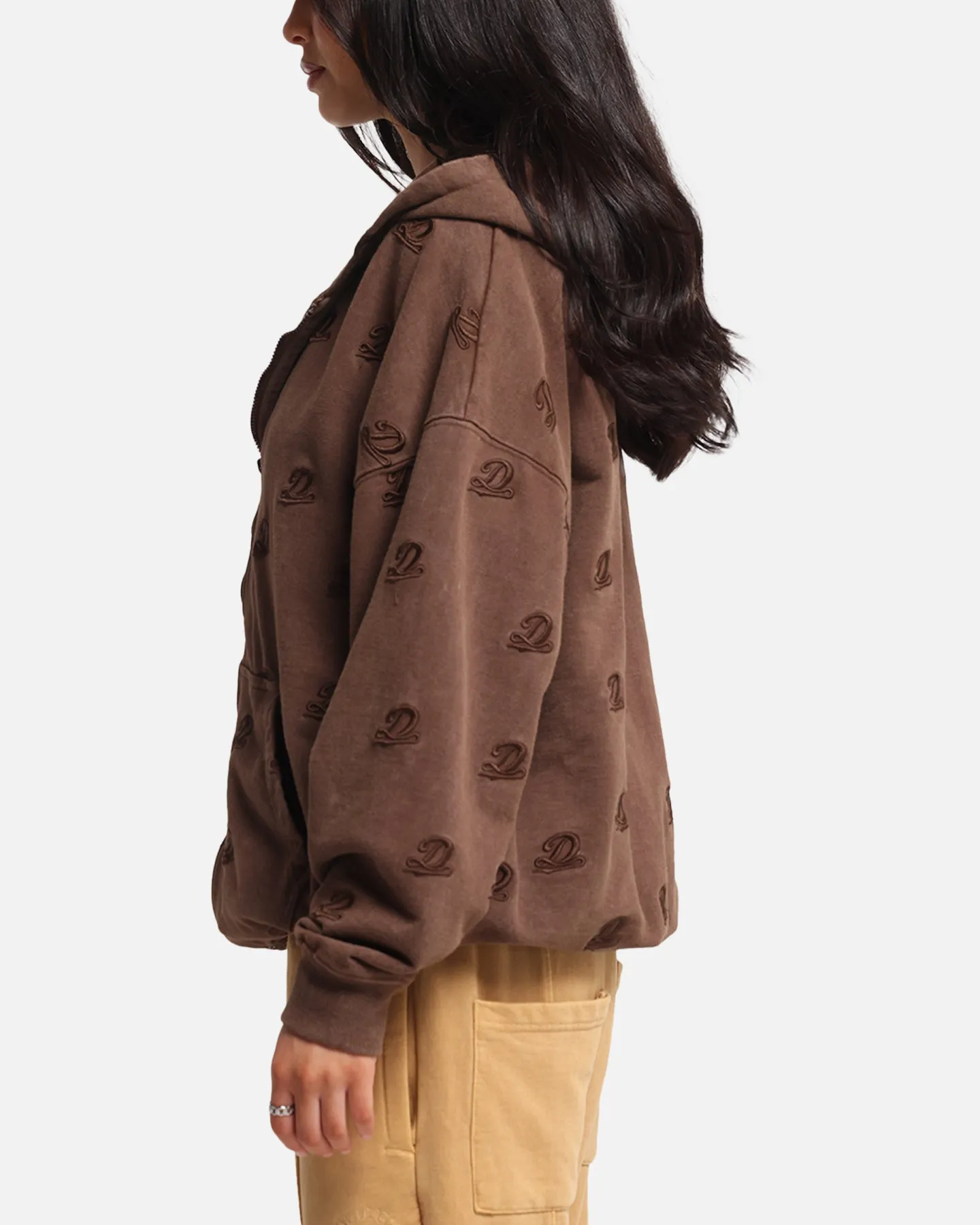 Dreamville Logo All Over Zip Hoodie Brown