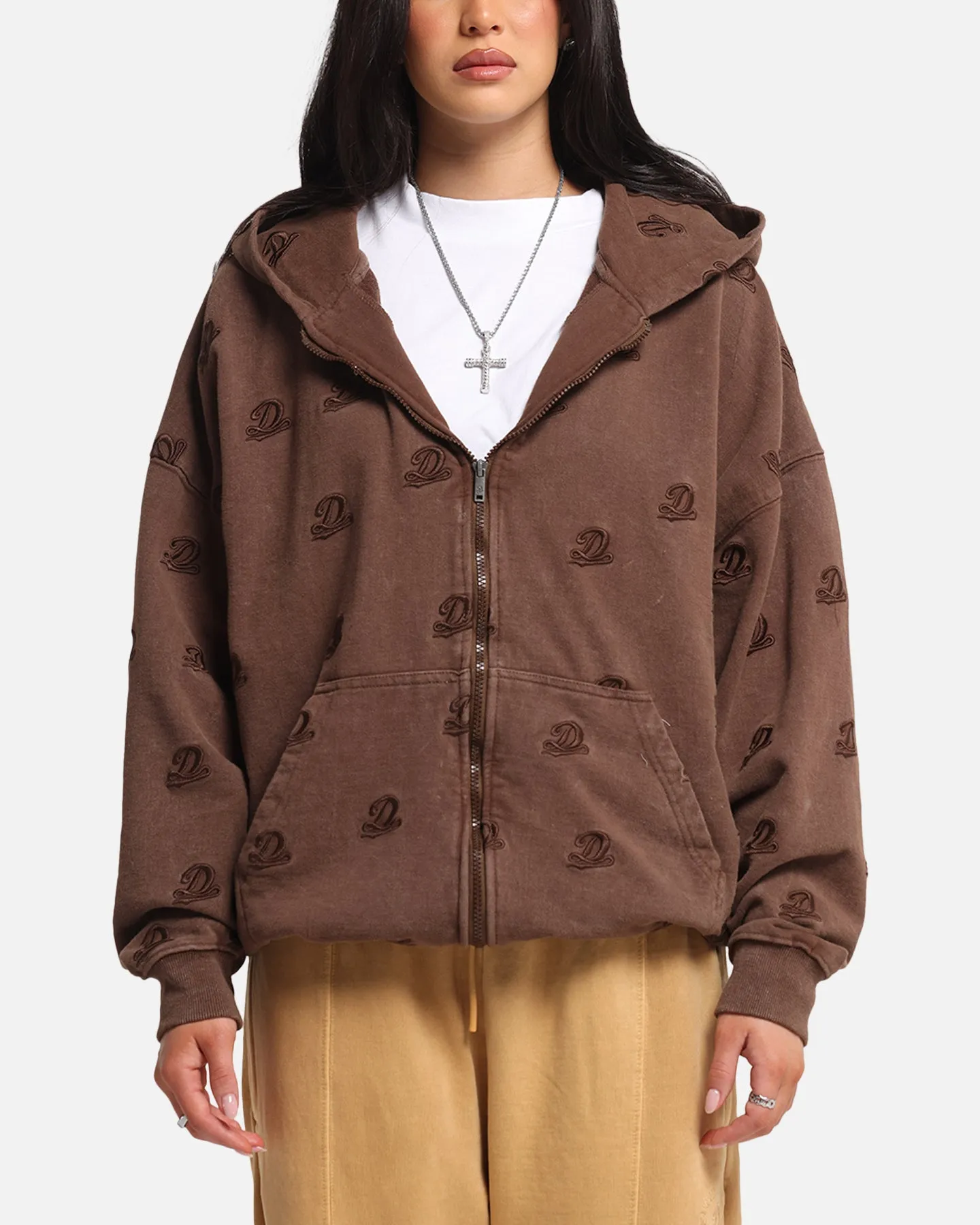 Dreamville Logo All Over Zip Hoodie Brown