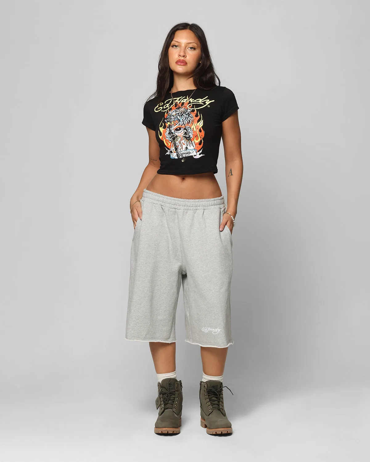 Ed Hardy Baggy Fleece Shorts Grey Marle