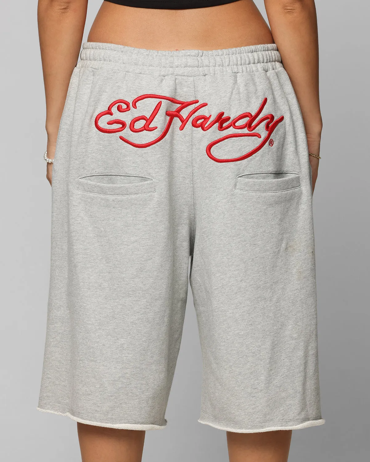 Ed Hardy Baggy Fleece Shorts Grey Marle
