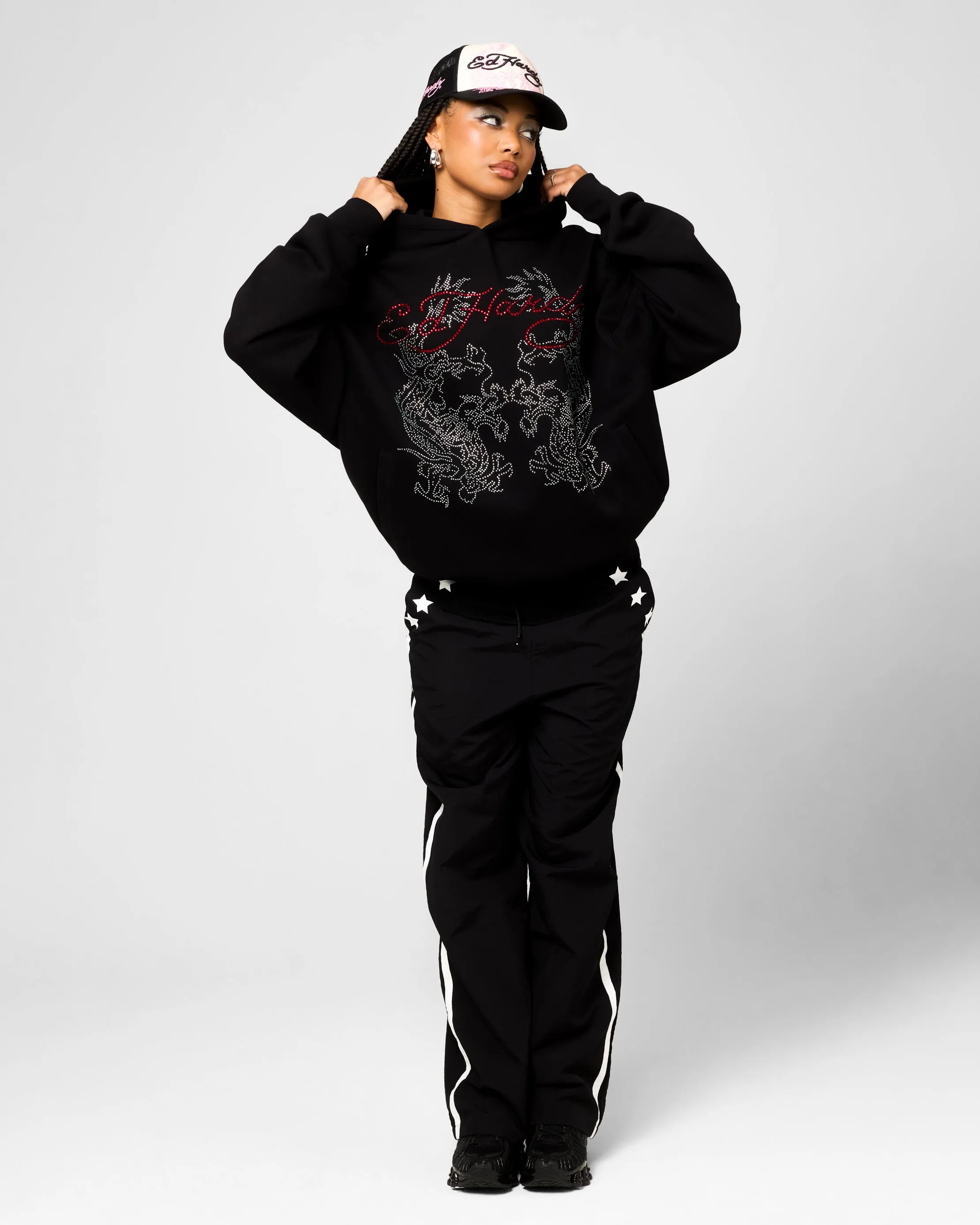 Ed Hardy Rhinestone Dragon Hoodie Black