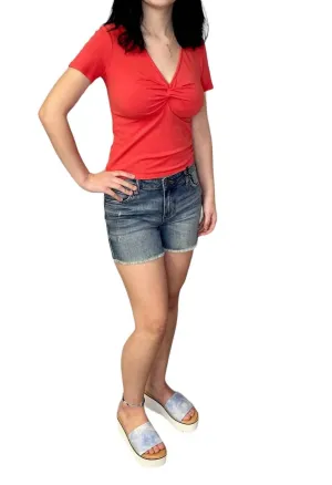 Gidget Fray Shorts In Medium Wash