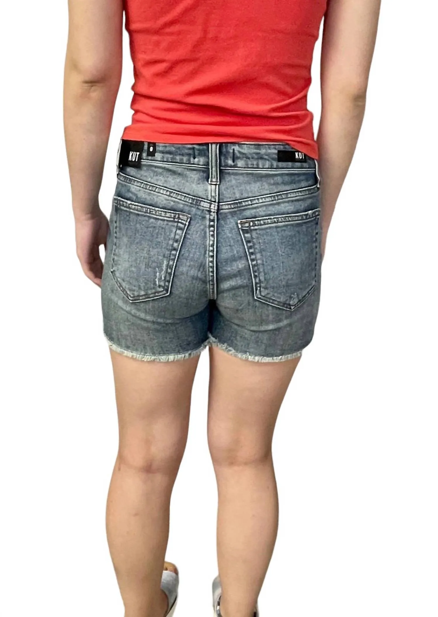 Gidget Fray Shorts In Medium Wash