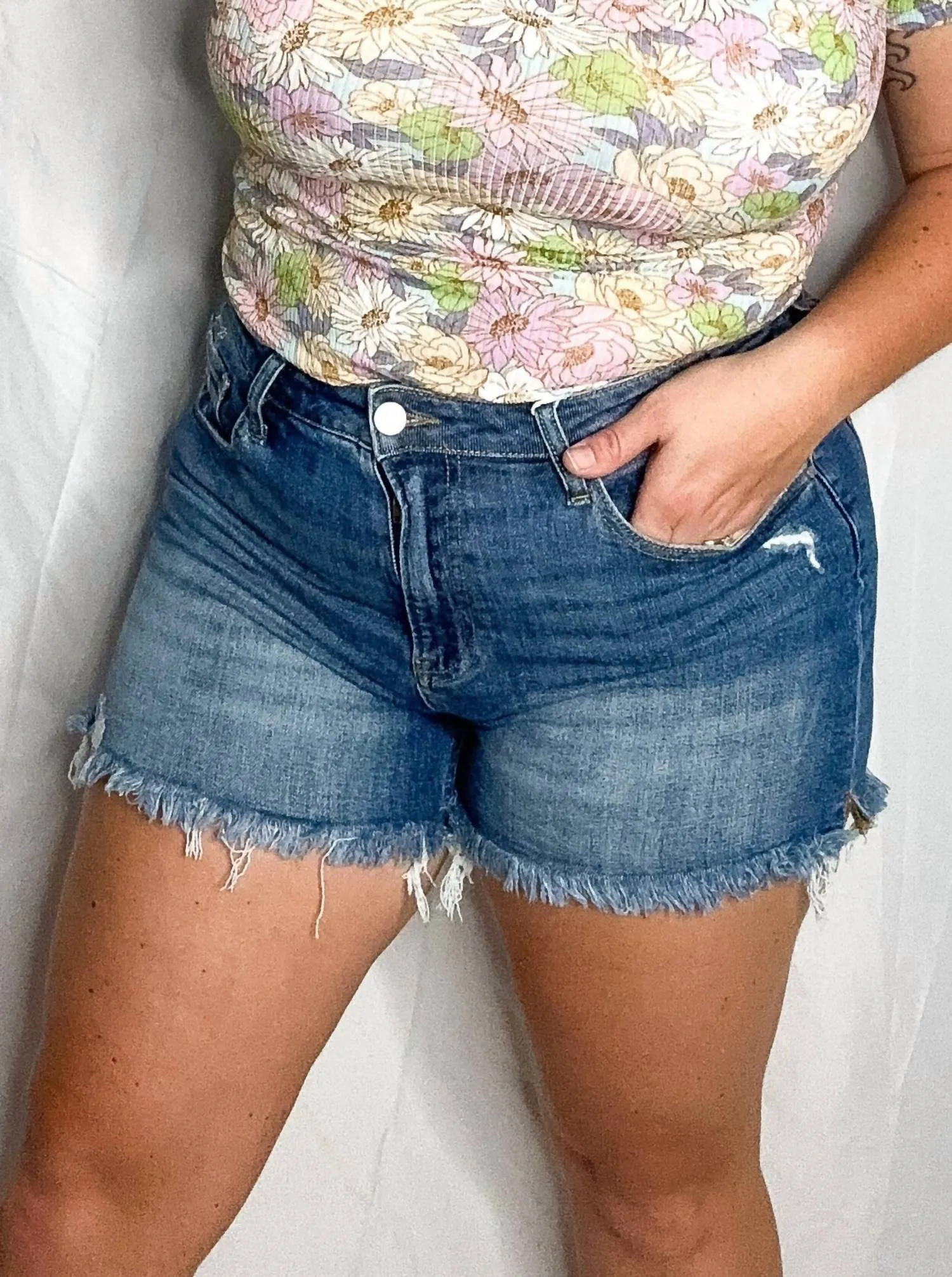 High Rise Denim Short In Medium Wash