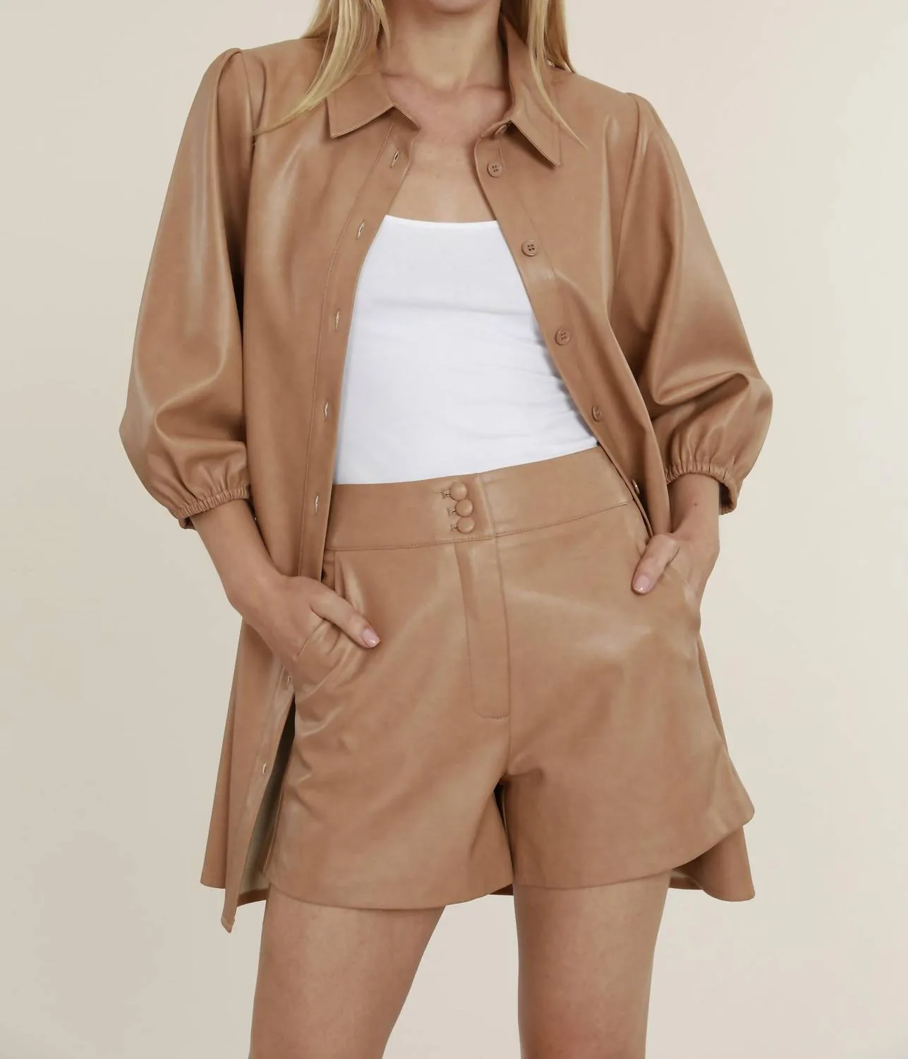 High Waisted Faux Leather Shorts In Copper