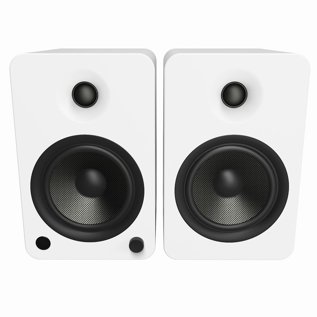 Kanto YU6 Powered Bookshelf Speakers (Matte White) with SE6 Elevated Desktop Speaker Stands (White)