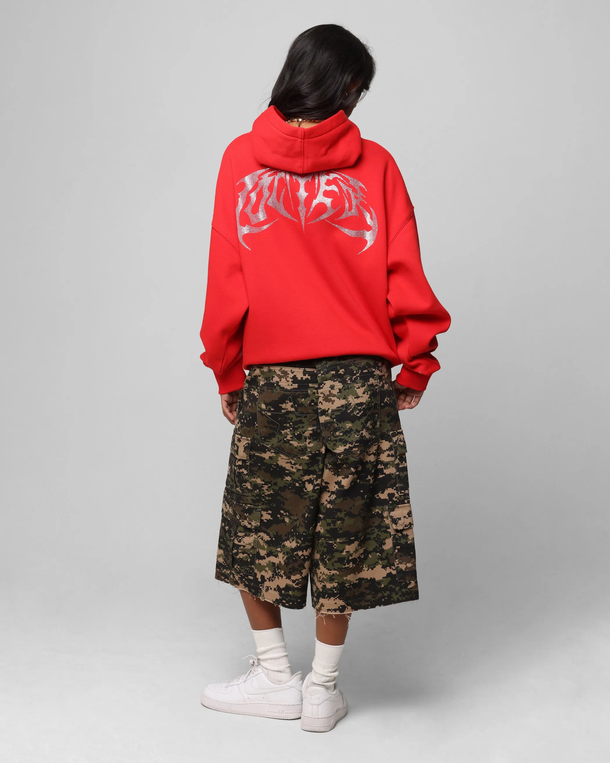 Loiter Metal Rhinestone Hoodie Red