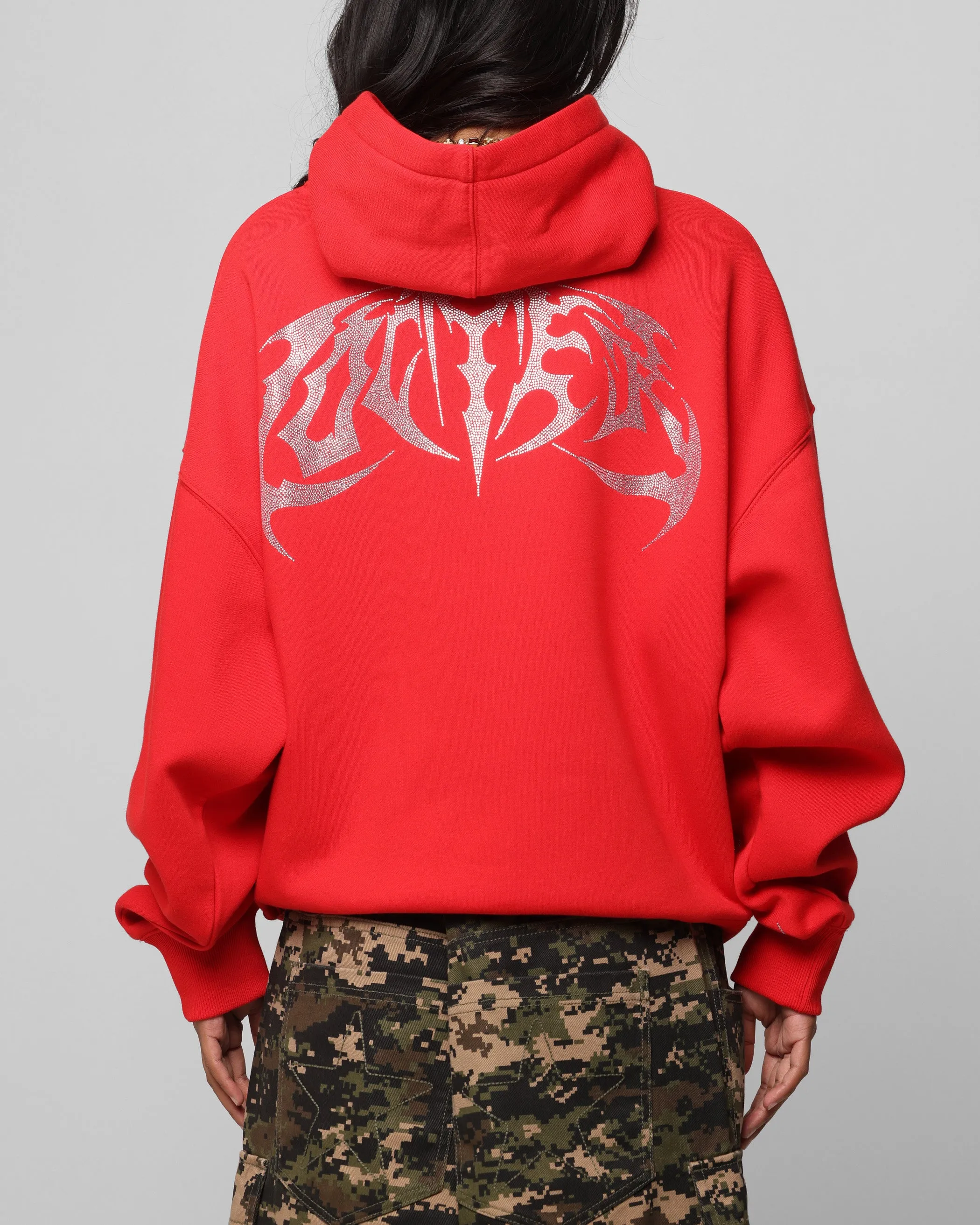 Loiter Metal Rhinestone Hoodie Red