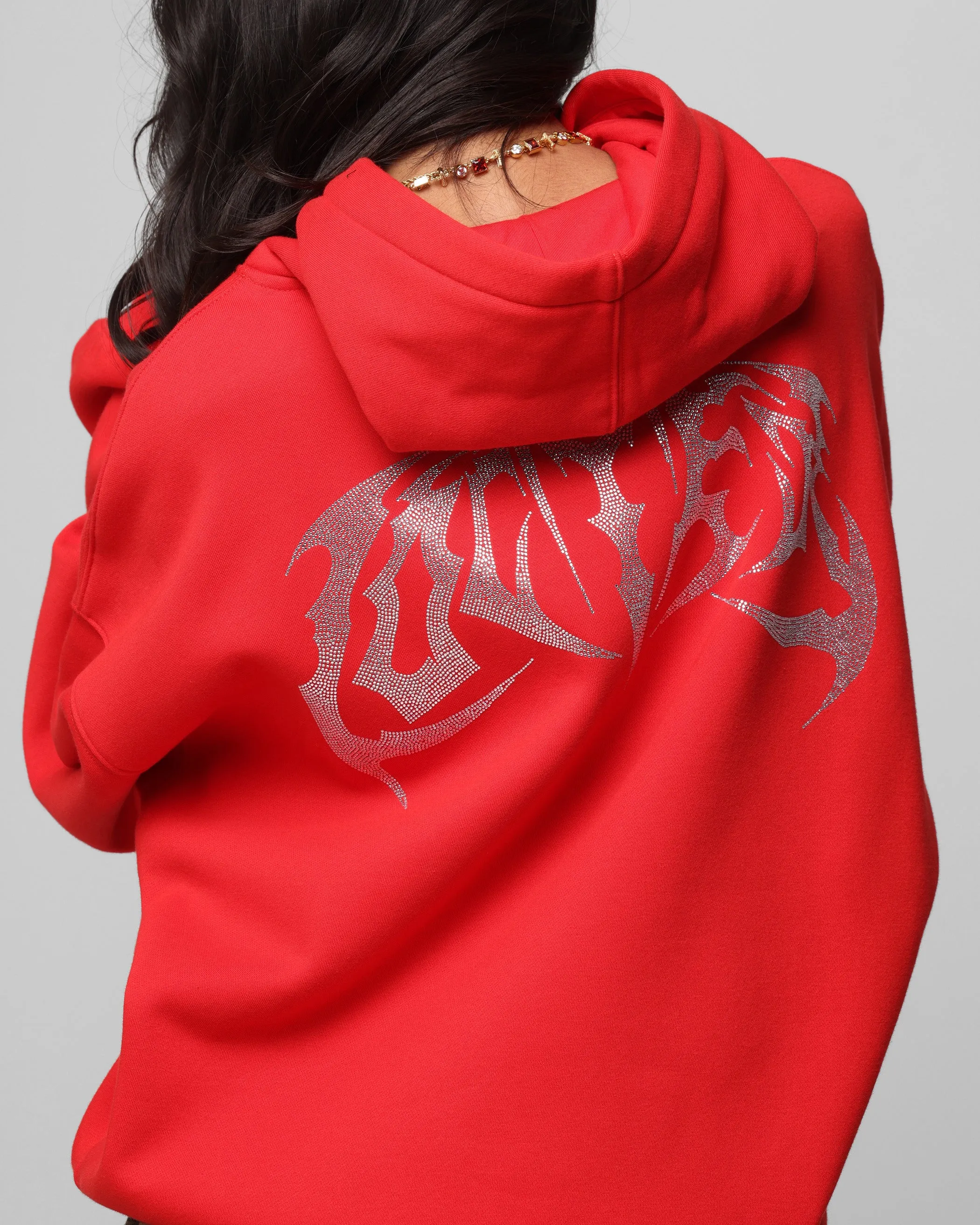 Loiter Metal Rhinestone Hoodie Red