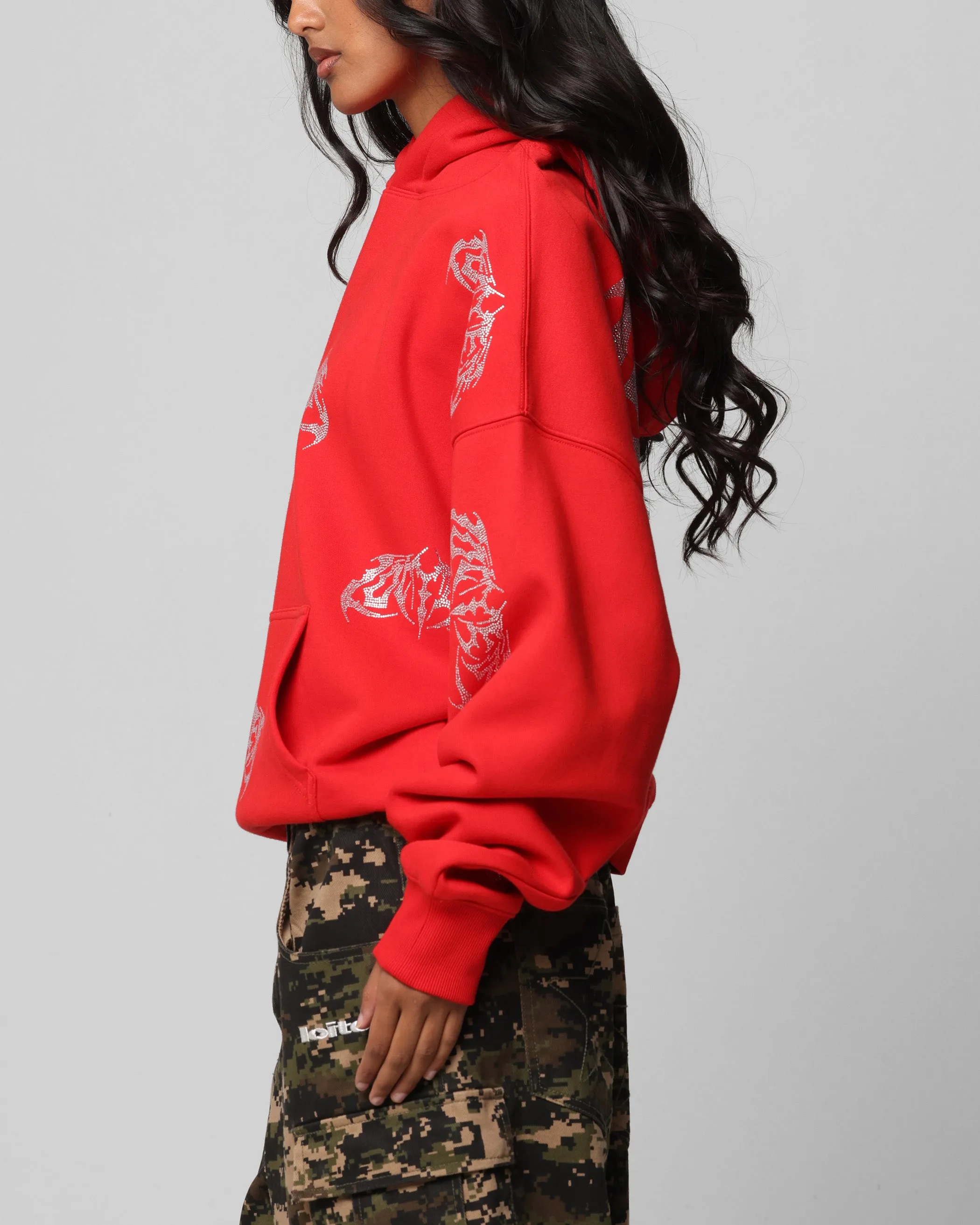 Loiter Metal Rhinestone Hoodie Red