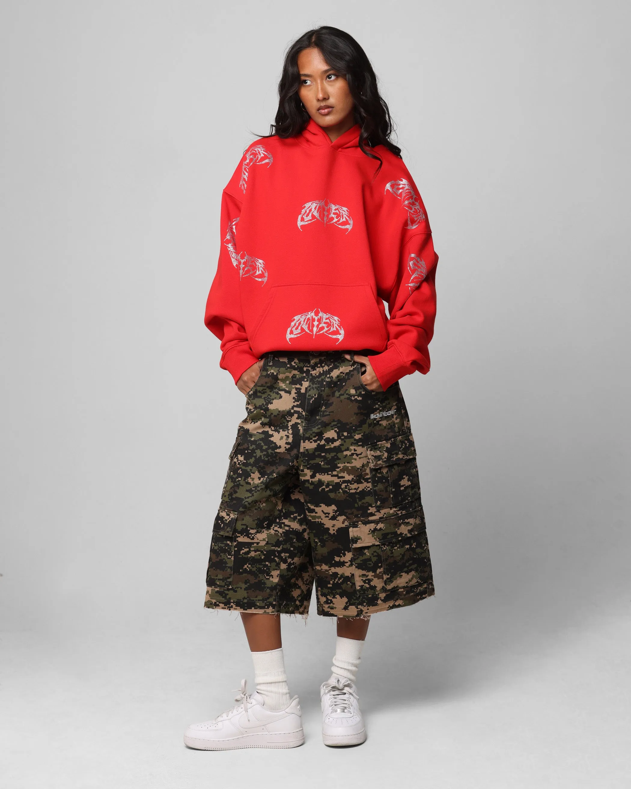 Loiter Metal Rhinestone Hoodie Red