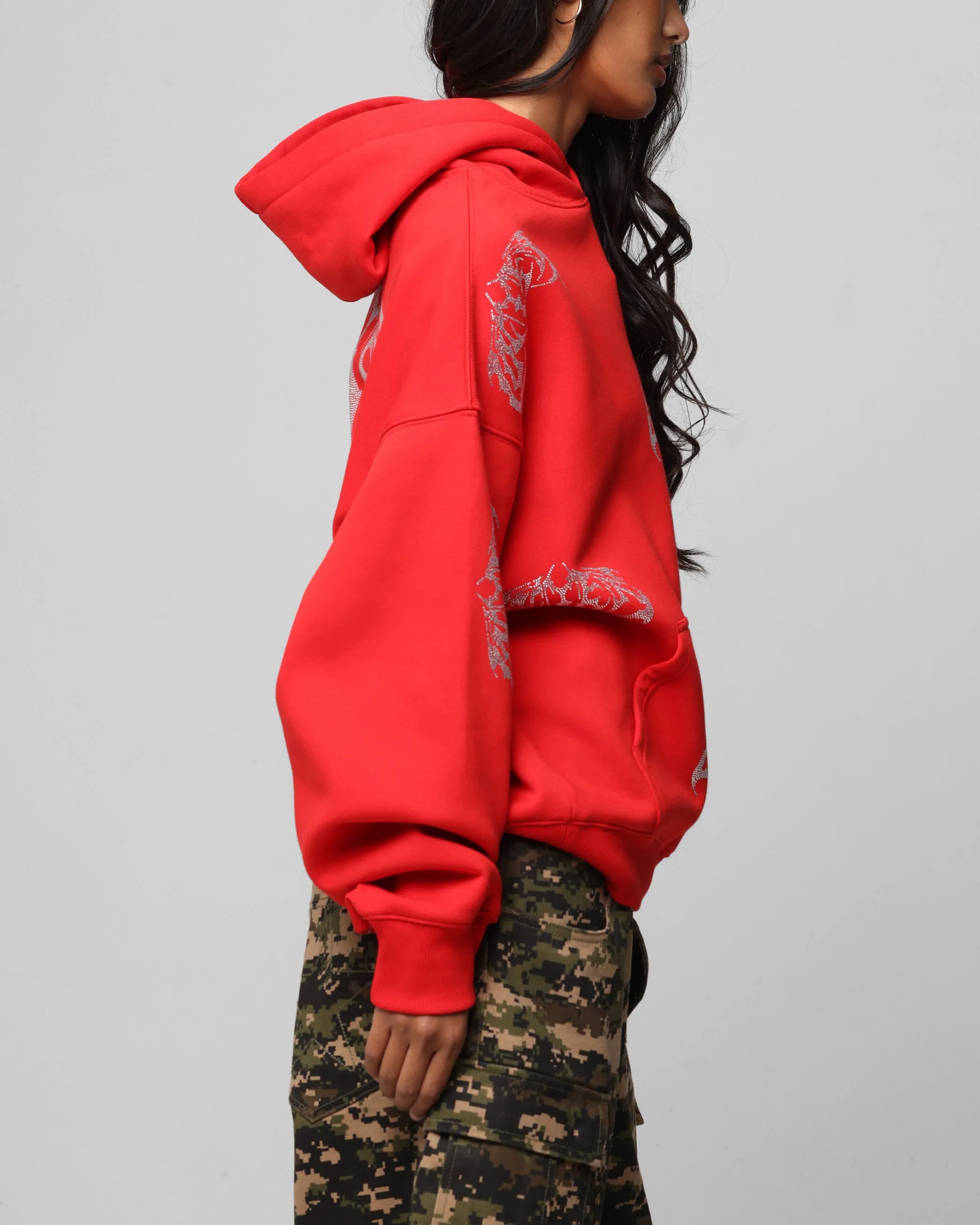 Loiter Metal Rhinestone Hoodie Red