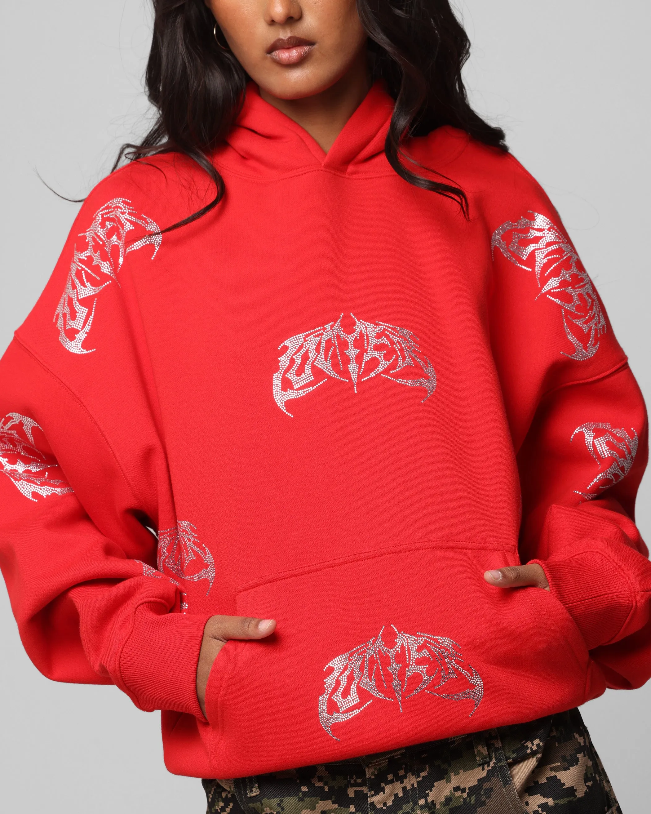 Loiter Metal Rhinestone Hoodie Red