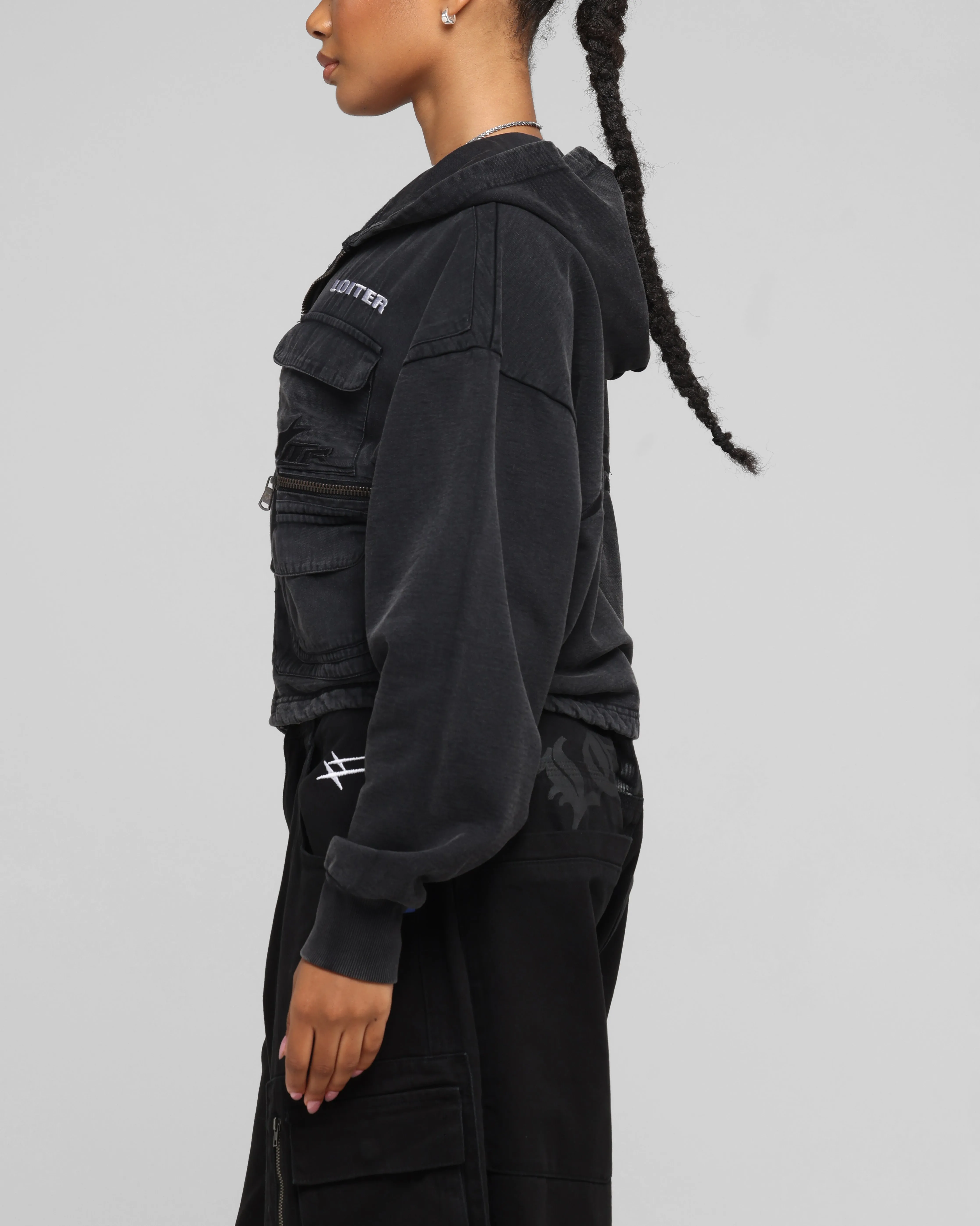 Loiter Women's Utility Cropped Hoodie Washed Black