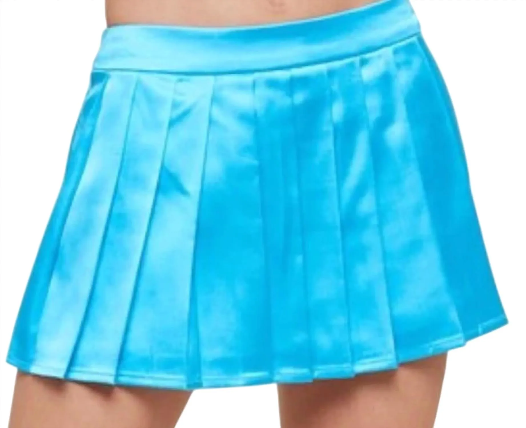 Low Waisted Pleated Mini In Aqua Blue