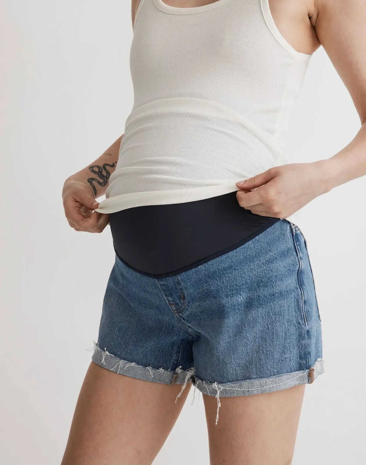 Madewell Over-The-Belly Maternity Shorts Women's 23 Blue Denim Stretch JDM434