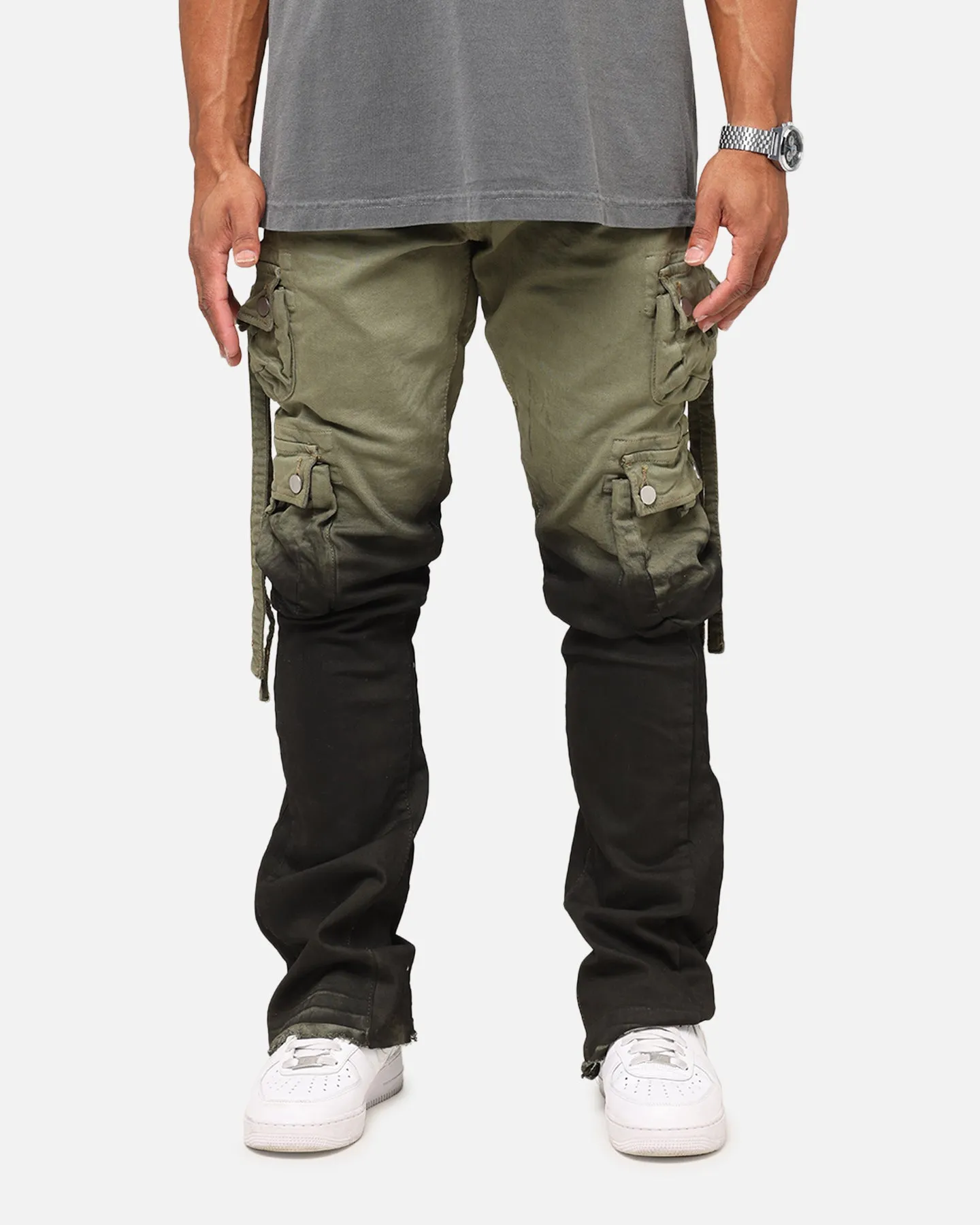 MNML B569 Cargo Flare Denim Jeans Olive/Black