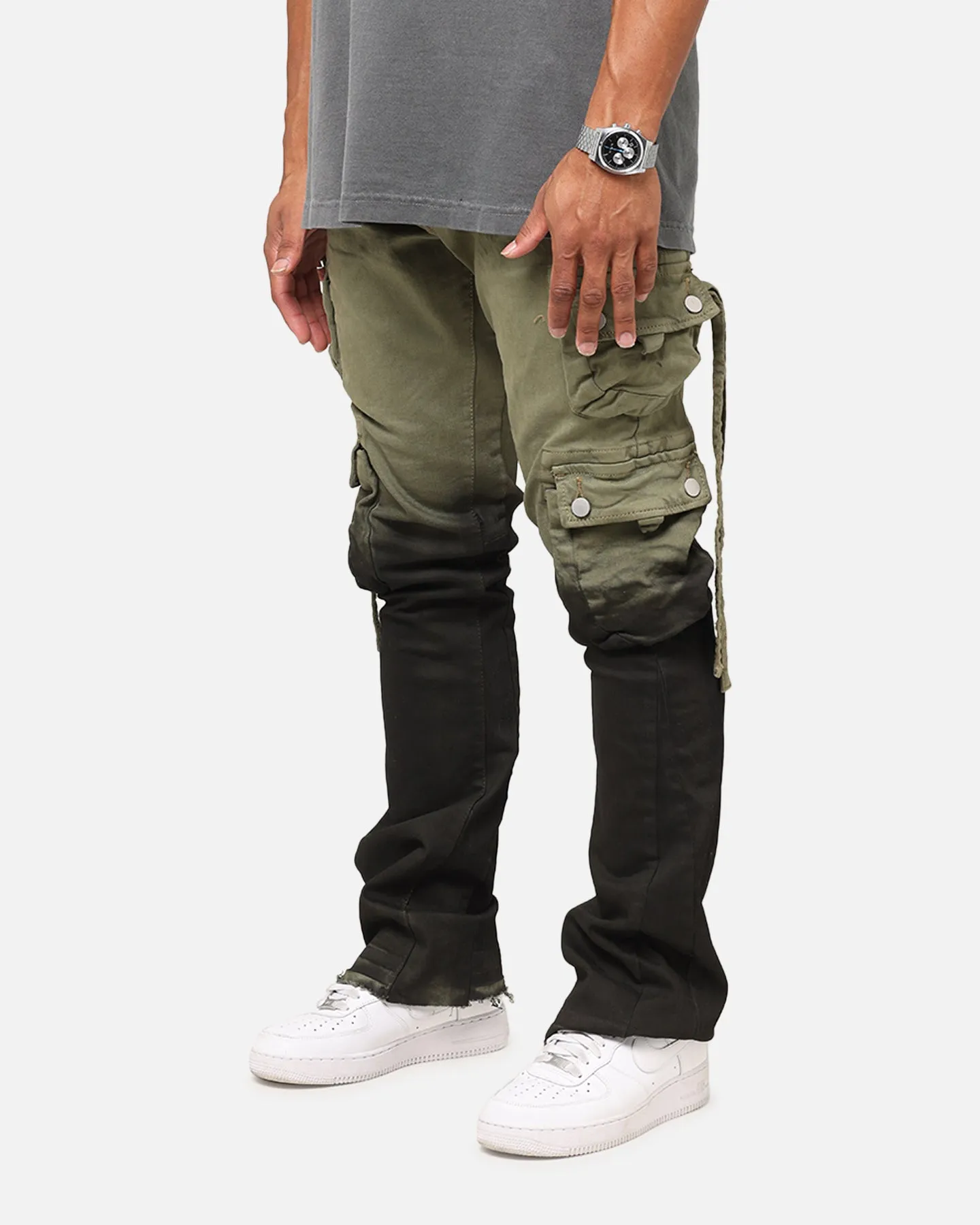MNML B569 Cargo Flare Denim Jeans Olive/Black