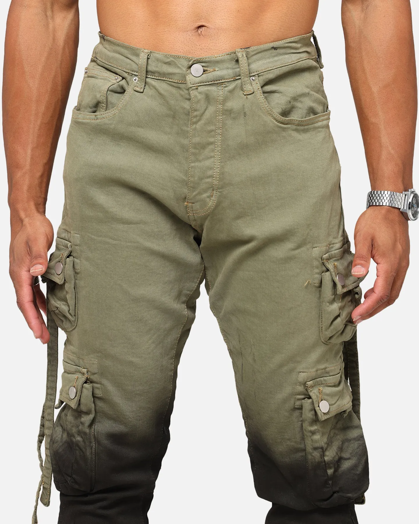 MNML B569 Cargo Flare Denim Jeans Olive/Black