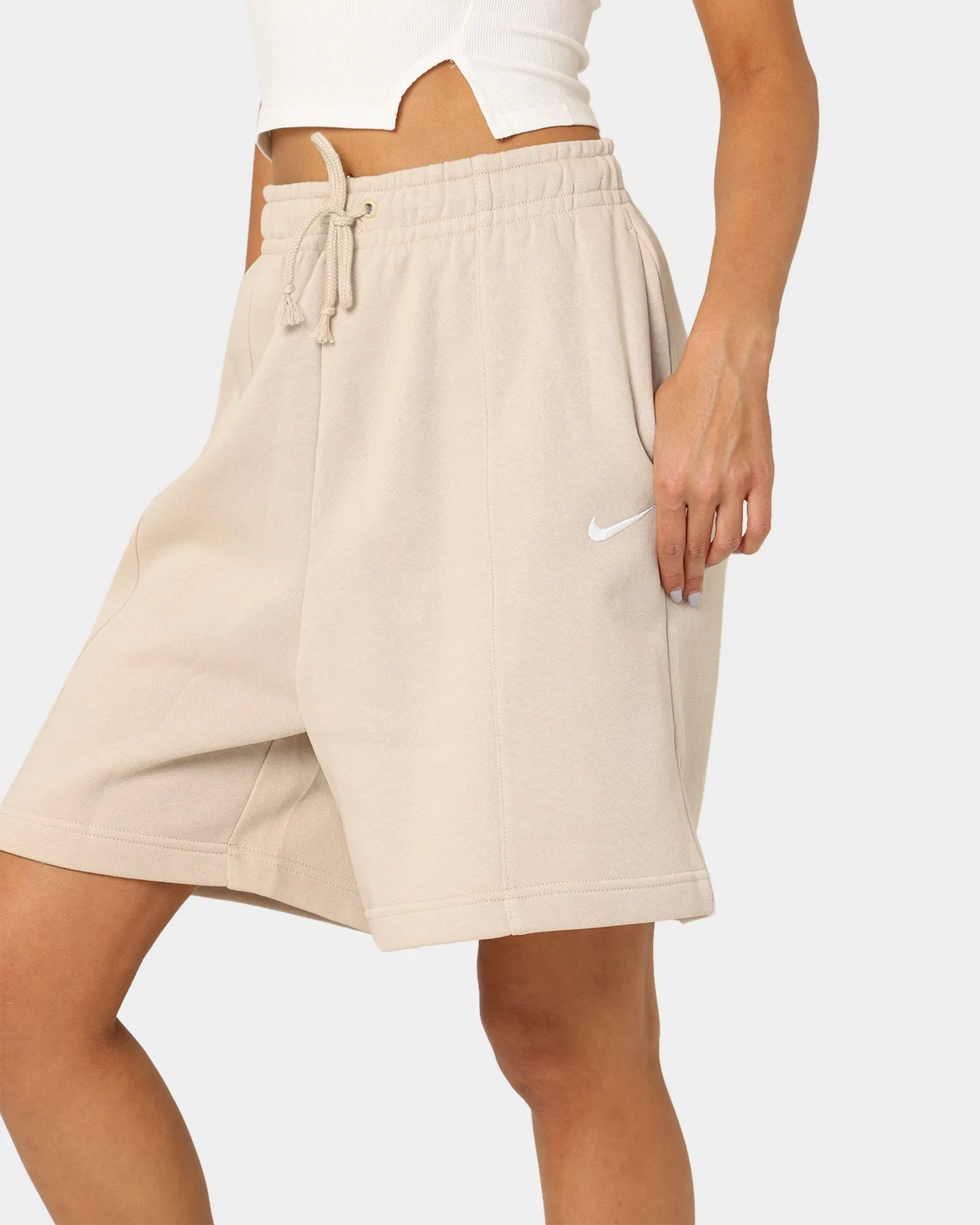 Nike Women's Essential Collection Fleece High Rise Shorts Sanddrift