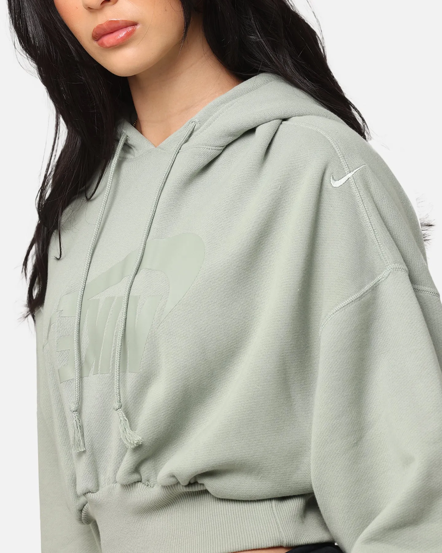 Nike Women's Sportswear Oversized Cropped Fleece Pullover Hoodie Jade Horizon