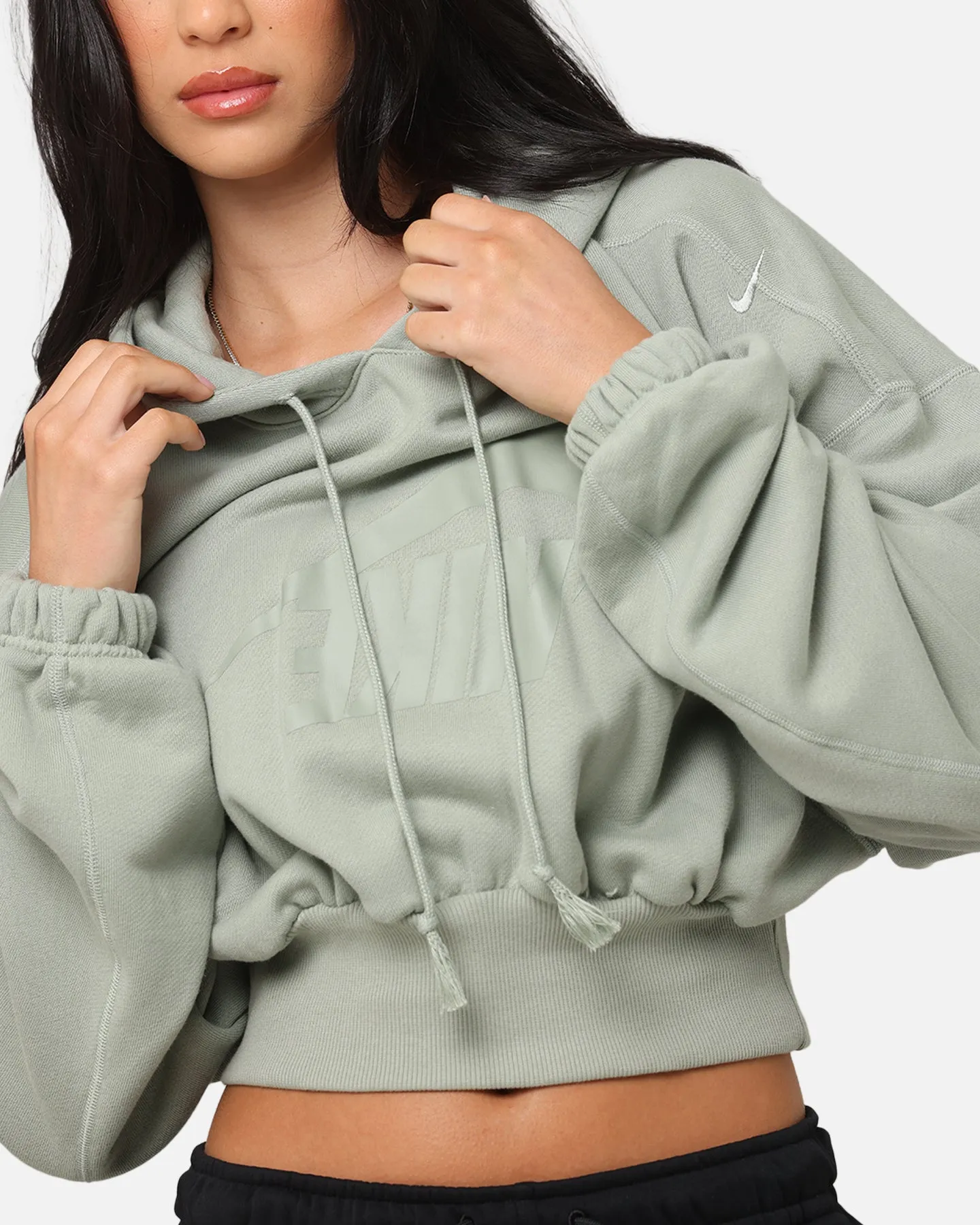Nike Women's Sportswear Oversized Cropped Fleece Pullover Hoodie Jade Horizon