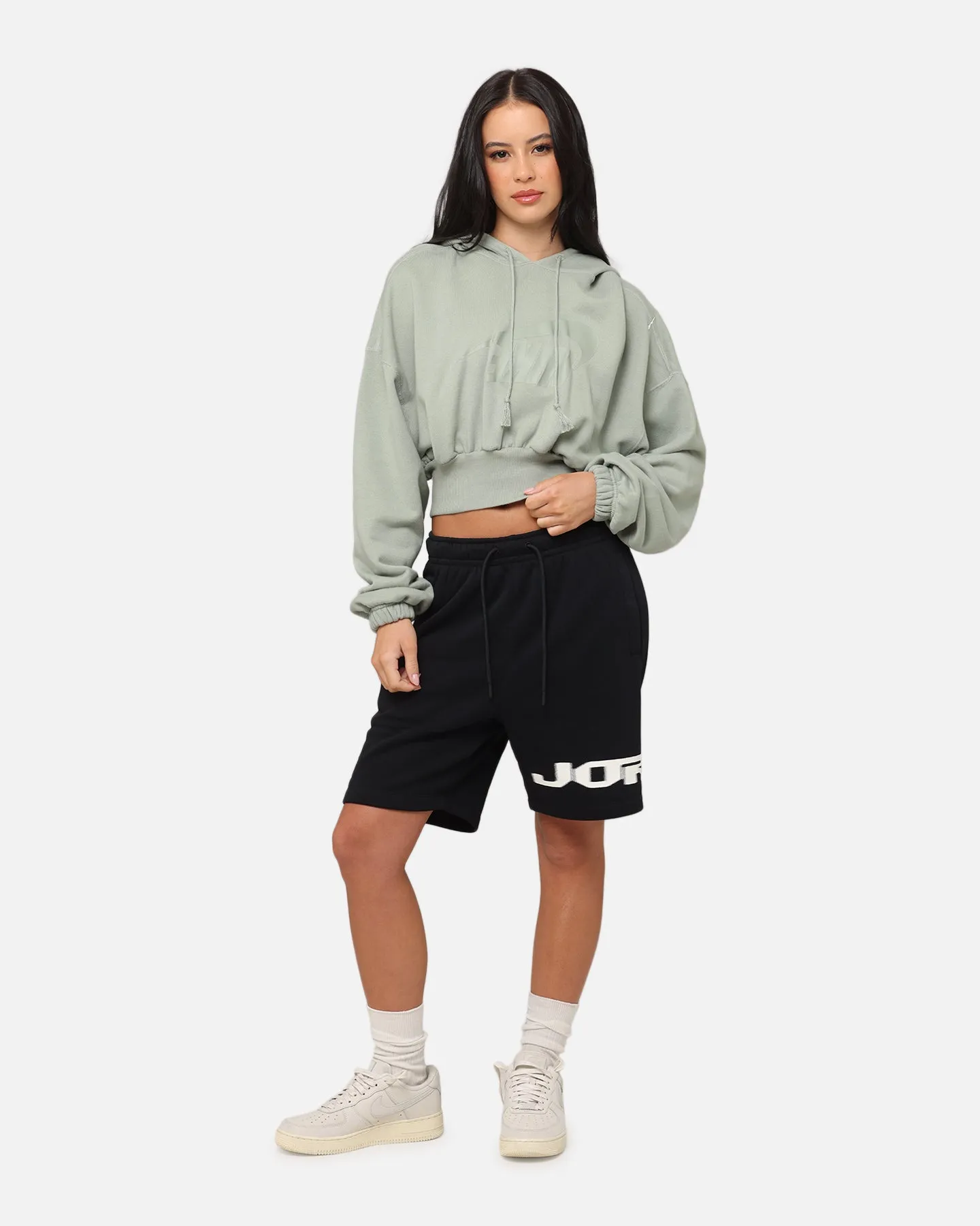 Nike Women's Sportswear Oversized Cropped Fleece Pullover Hoodie Jade Horizon