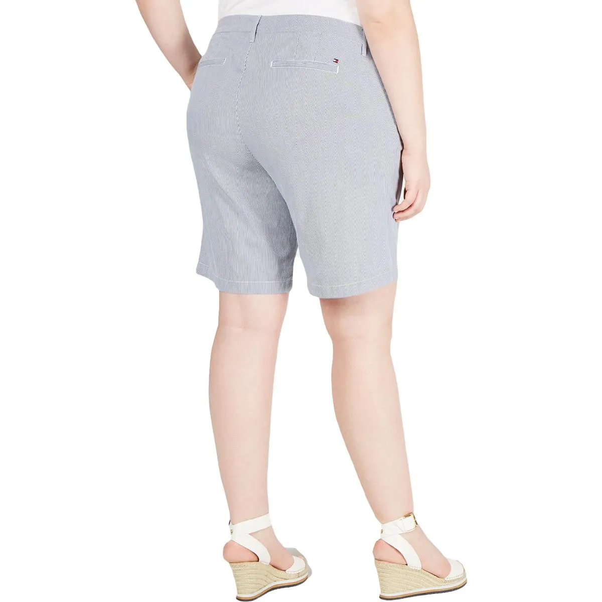 Plus Hollywood Womens Knee Length Pinstripe Khaki, Chino Shorts