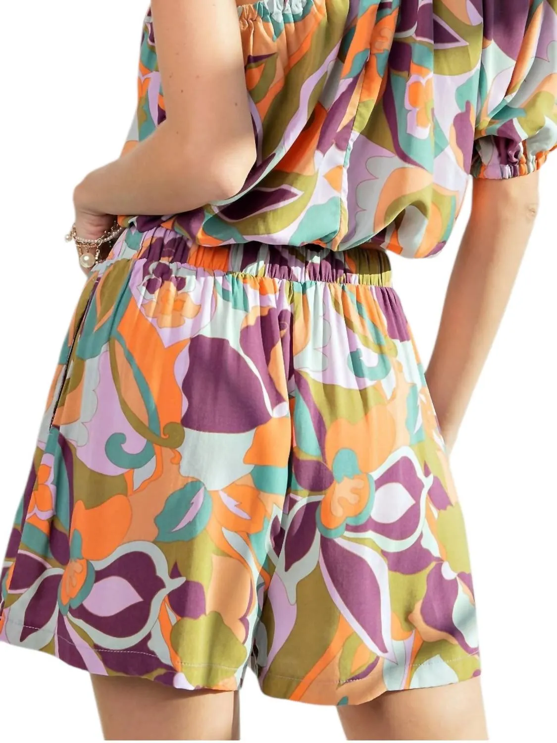 Retro Vibe Print Drawstring Shorts In Multi Color