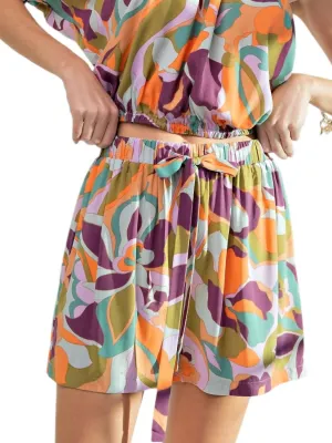 Retro Vibe Print Drawstring Shorts In Multi Color