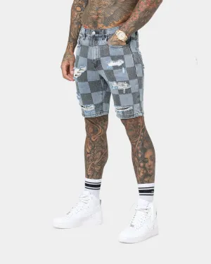 Saint Morta Vintage Checks Denim Shorts Stone Wash Blue