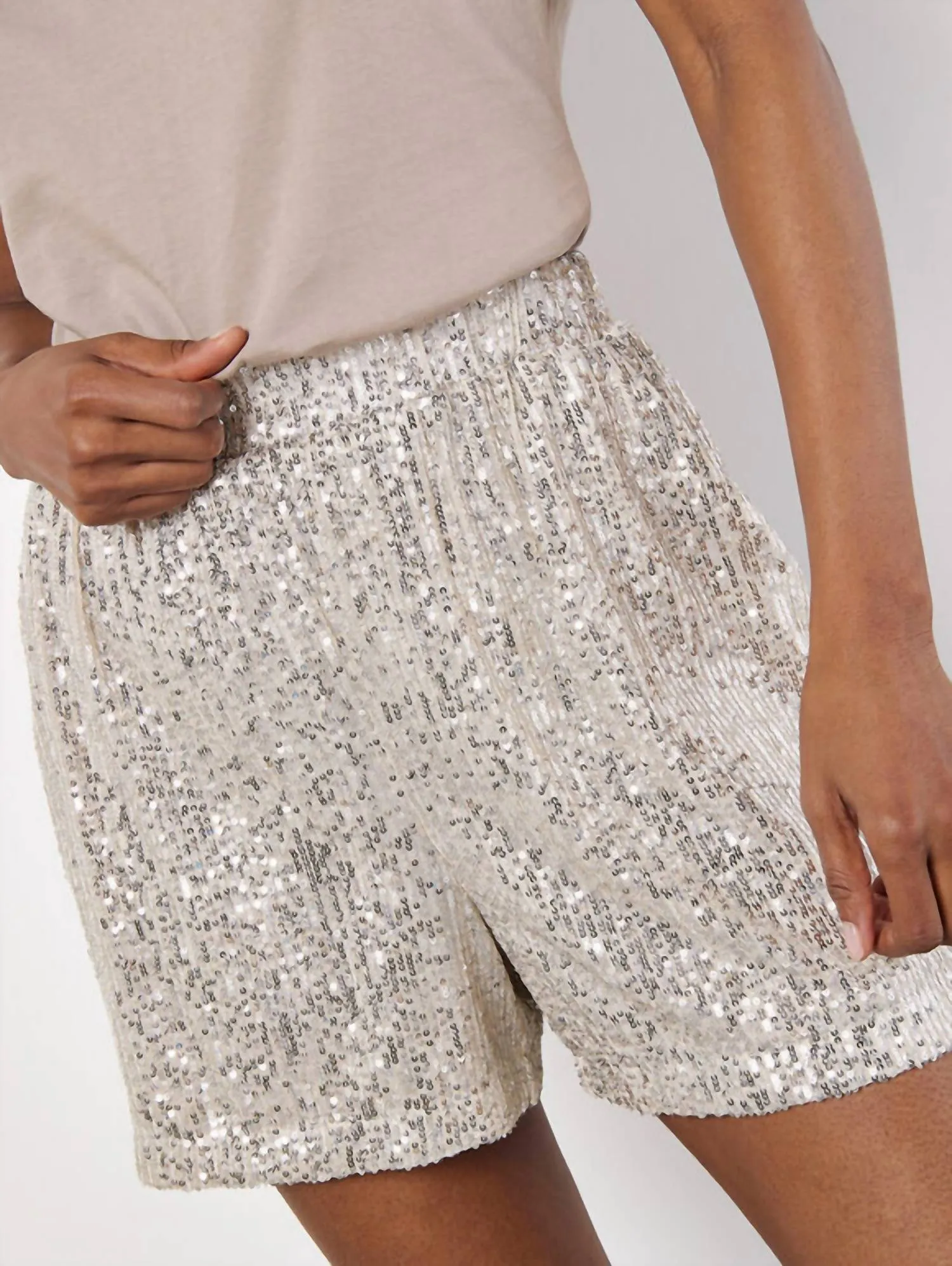 Sequin Pullon Shorts In Champagne